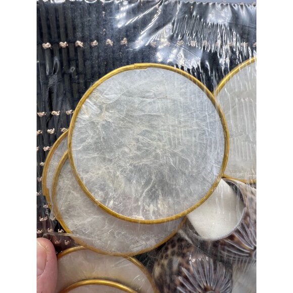 24 Pc Capiz Coasters Rattan Placemats Cowrie Shell Napkin Rings Lace Napkins Set - Picture 2 of 10